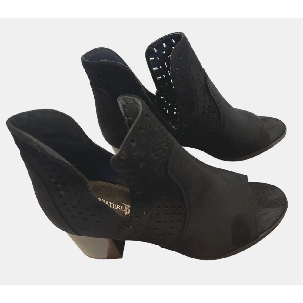 Nature Breeze Women's Black Perforated Open Toe Booties - Size 9